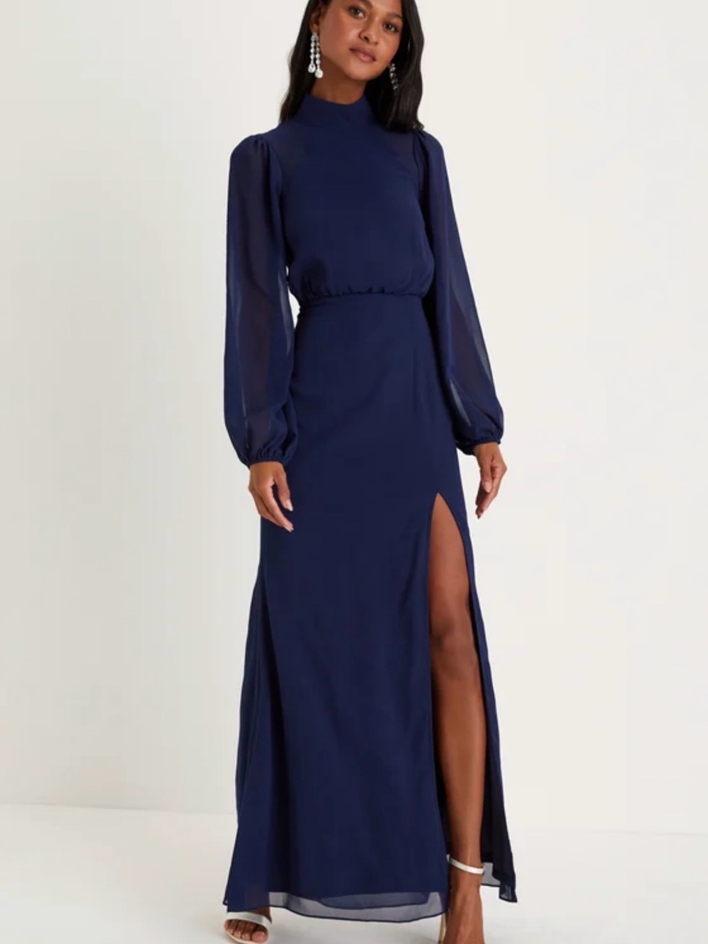 NWT Lulus Navy Blue Long Sleeve Backless Maxi Dress